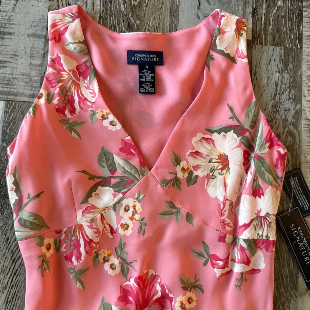 NEW Jones New York Y2K Silk Floral Midi Dress 4 Pink/Coral Dainty Soft Girl - Picture 9 of 10